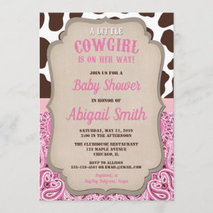 Cowgirl western roze en bruin meisje baby shower kaart