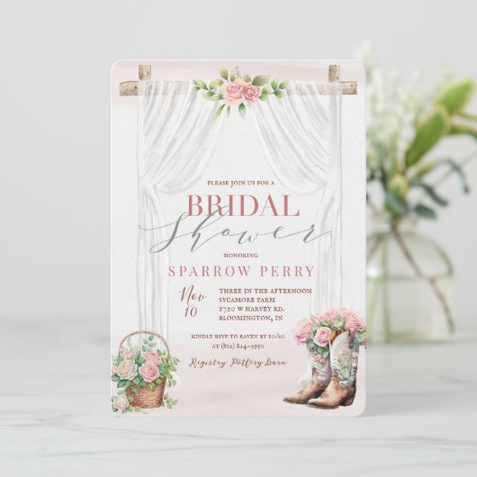 Cowgirl Western Rustiek Bloemen Vrijgezellenfeest Kaart (Staand voorkant)