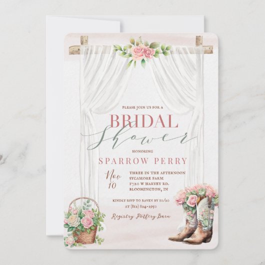 Cowgirl Western Rustiek Bloemen Vrijgezellenfeest Kaart (Voorkant)