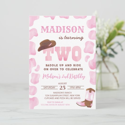 Cowgirl Western Tweede Verjaardagsuitnodigingen Kaart (Staand voorkant)