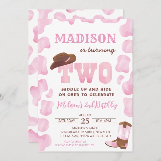 Cowgirl Western Tweede Verjaardagsuitnodigingen Kaart (Voorkant / Achterkant)