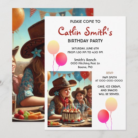 Cowgirl Western verjaardagsfeestje Kaart (Voorkant / Achterkant)