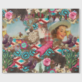 Cowgirl westerne collage turquoise boots chic meid cadeaupapier (Vlak)