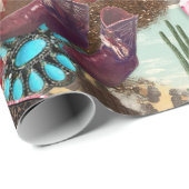 Cowgirl westerne collage turquoise boots chic meid cadeaupapier (Rol Hoek)