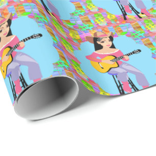 Cowgirl Westerne gitaarspeler Cadeaupapier