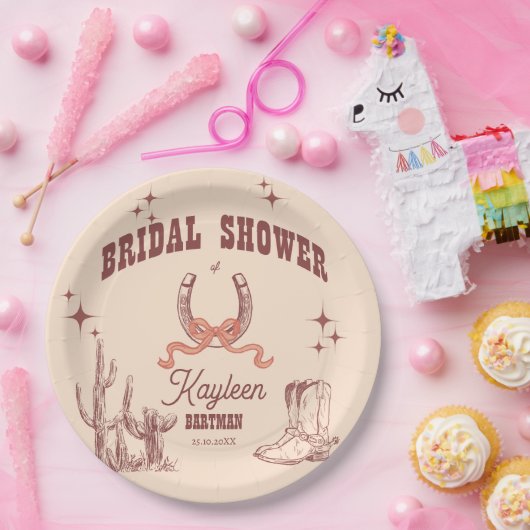 Cowgirl westerne retro vrijgezellenfeest aangepast papieren bordje (Feest)