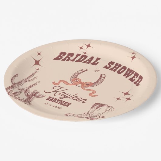 Cowgirl westerne retro vrijgezellenfeest aangepast papieren bordje (Gekanteld)