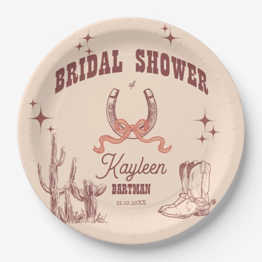 Cowgirl westerne retro vrijgezellenfeest aangepast papieren bordje (Voorkant)