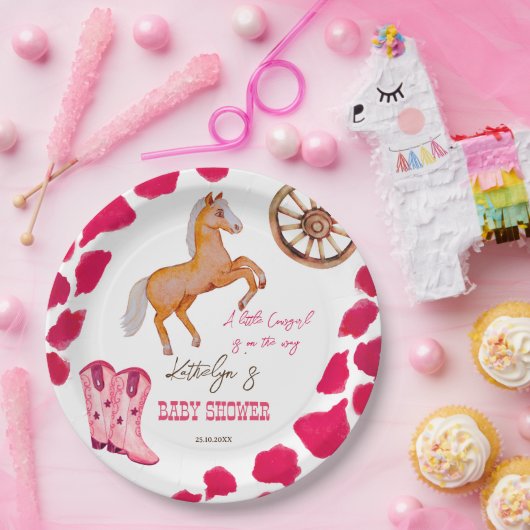 Cowgirl westerne rodeo schattig baby shower roze papieren bordje (Feest)