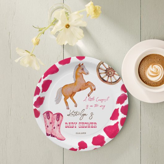 Cowgirl westerne rodeo schattig baby shower roze papieren bordje