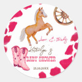 Cowgirl westerne rodeo schattig baby shower roze ronde sticker (Voorkant)