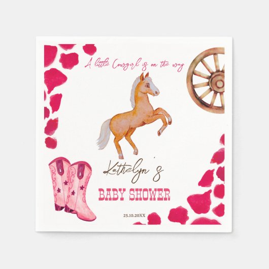 Cowgirl westerne rodeo schattig baby shower roze servet (Voorkant)