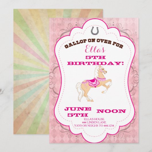 Cowgirl Westerne uitnodiging van de Birthday Party (Voorkant / Achterkant)
