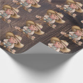 Cowgirl westerne verbrande bruine houtkorrelig cadeaupapier (Hoek)