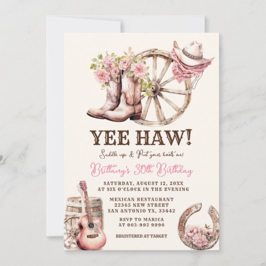 Cowgirl Westerne Verjaardag 21e, 30e, 40e Kaart (Voorkant)
