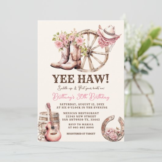 Cowgirl Westerne Verjaardag 21e, 30e, 40e Kaart (Staand voorkant)