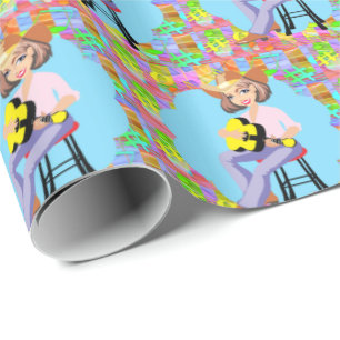 Cowgirl Westerne zanger met gele gitaar Cadeaupapier