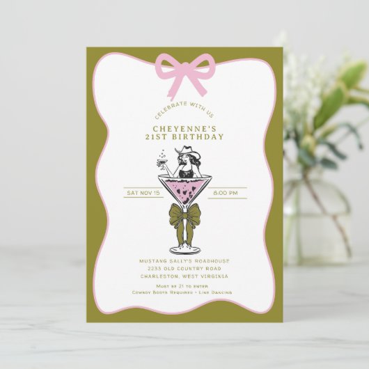 Cowgirl Whimsical Hand drawn 21st Birthday  Kaart (Staand voorkant)