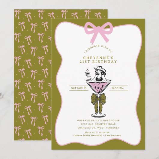 Cowgirl Whimsical Hand drawn 21st Birthday  Kaart (Voorkant / Achterkant)