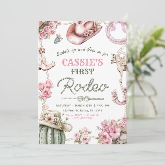 Cowgirl Wild West 1st Rodeo Ranch Birthday Party Kaart (Staand voorkant)