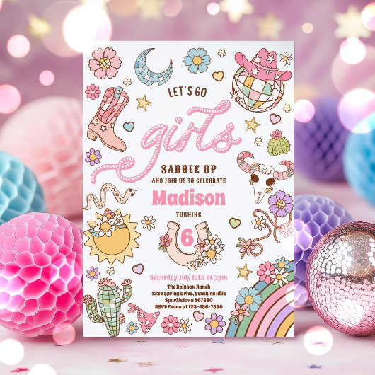 Cowgirl Wild West Rodeo Disco Verjaardagsfeestje Kaart