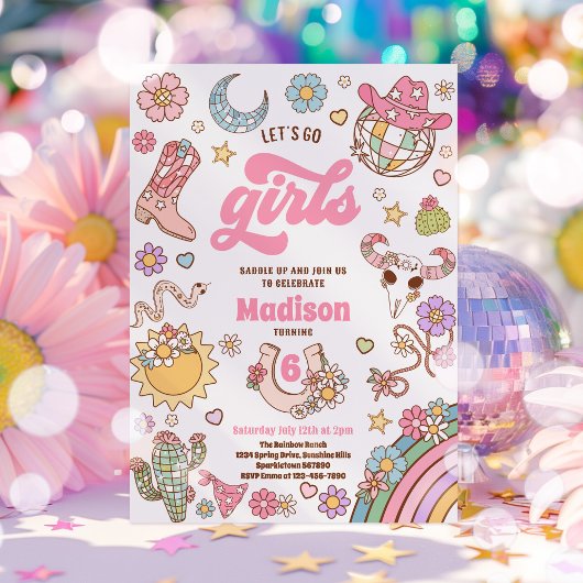 Cowgirl Wild West Rodeo Disco Verjaardagsfeestje Kaart