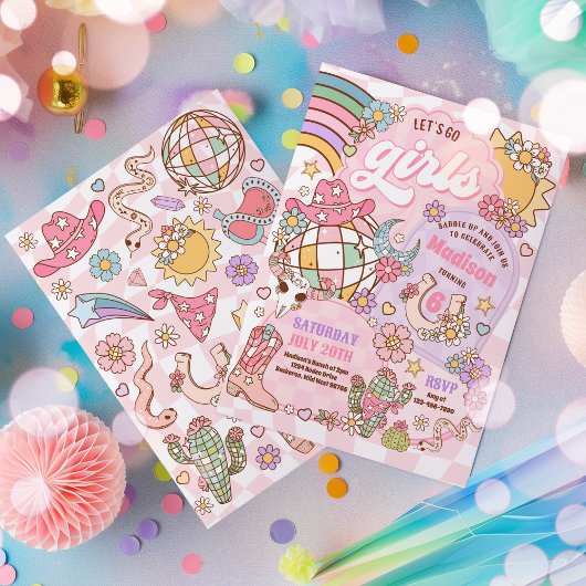 Cowgirl Wild West Rodeo Disco Verjaardagsfeestje Kaart