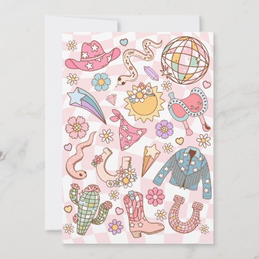 Cowgirl Wild West Rodeo Disco Verjaardagsfeestje Kaart (Achterkant)