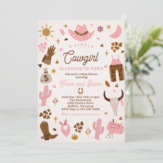 Cowgirl Wild West Rodeo Ranch Baby shower Kaart (Staand voorkant)