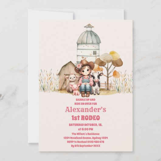 Cowgirl Wild West Rodeo Ranch Birthday Party Kaart (Voorkant)