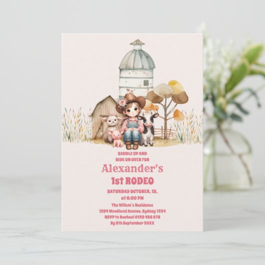 Cowgirl Wild West Rodeo Ranch Birthday Party Kaart (Staand voorkant)