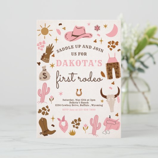 Cowgirl Wild West Rodeo Ranch Birthday Party Kaart (Staand voorkant)