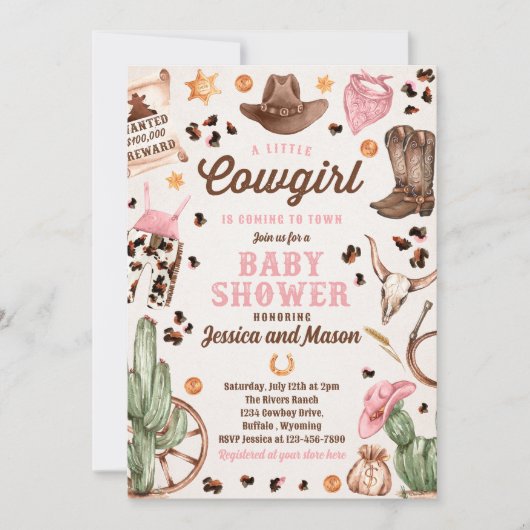 Cowgirl Wild West Rodeo Ranch Meisje Baby shower Kaart (Voorkant)