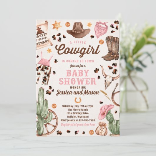 Cowgirl Wild West Rodeo Ranch Meisje Baby shower Kaart (Staand voorkant)