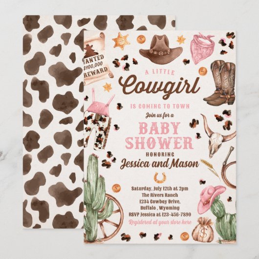 Cowgirl Wild West Rodeo Ranch Meisje Baby shower Kaart (Voorkant / Achterkant)