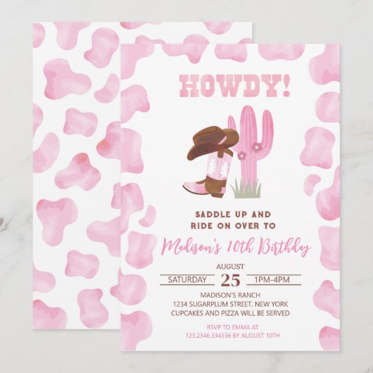Cowgirl Wild West Westerne Verjaardagsuitnodiginge Kaart (Voorkant / Achterkant)