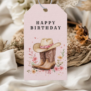 Cowgirl Wildflowers Bash Verjaardag   Roze Western Cadeaulabel