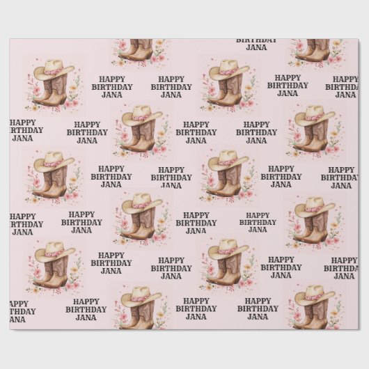 Cowgirl Wildflowers Bash Verjaardag | Roze Western Cadeaupapier (Vlak)