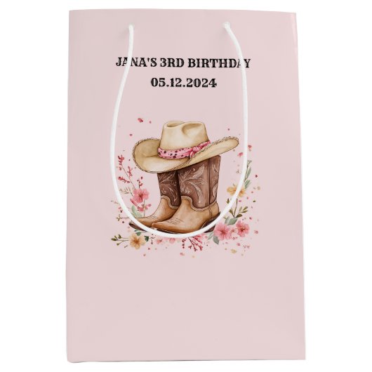 Cowgirl Wildflowers Bash Verjaardag Roze | Western Medium Cadeauzakje (Voorkant)