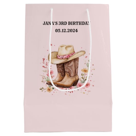 Cowgirl Wildflowers Bash Verjaardag Roze | Western Medium Cadeauzakje (Achterkant)