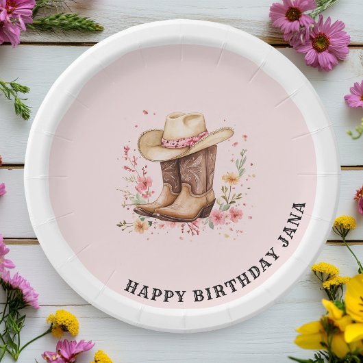 Cowgirl Wildflowers Bash Verjaardag | Roze Western Papieren Bordje