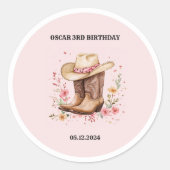 Cowgirl Wildflowers Bash Verjaardag Roze | Western Ronde Sticker (Voorkant)