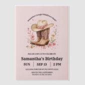 Cowgirl Wildflowers Bash Verjaardag | Roze Western Vellum Uitnodigingen (Voorkant)