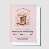 Cowgirl Wildflowers Bash Verjaardag | Roze Western Vellum Uitnodigingen (Offset)