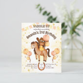 Cowgirl zadel omhoog verjaardag budget uitnodiging (Staand voorkant)