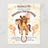 Cowgirl zadel omhoog verjaardag budget uitnodiging (Voorkant)