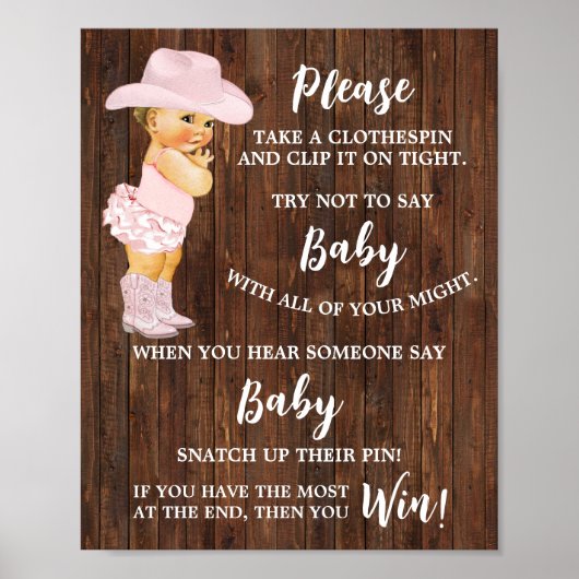 Cowgirl zeg niet dat Baby Clothespin Baby shower G Poster (Voorkant)