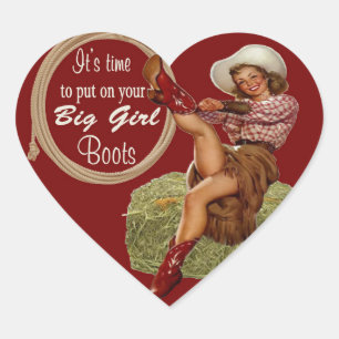 Cowgirl zette je grote laarzen aan hart sticker