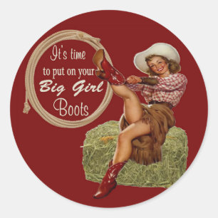 Cowgirl zette je grote laarzen aan ronde sticker