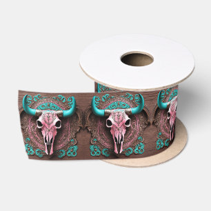 Cowgirl zuidwestelijk turquoise roze stier schedel satijnen lint